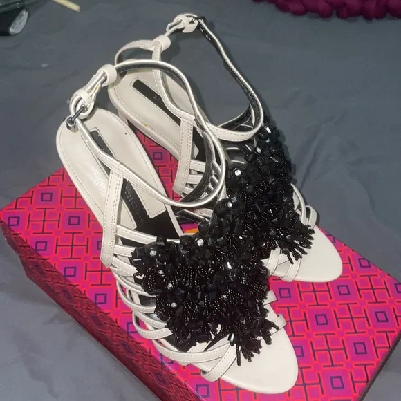 Zara Pink Black Bead and Crystal Strappy High Heel Sandals - Picture 6 of 17